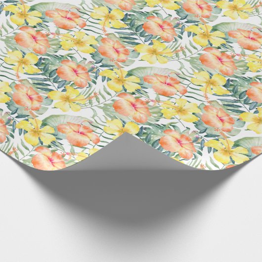 Tropische perzikkleurige gele hibiscusbloemen cadeaupapier (Hoek)