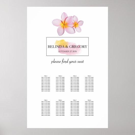 Tropische petera Frangipani Wedding Seating Chart Poster (Voorkant)