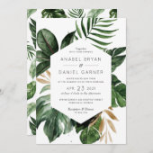 Tropische Philodendron Palm Leaves Modern Wedding Kaart (Voorkant / Achterkant)