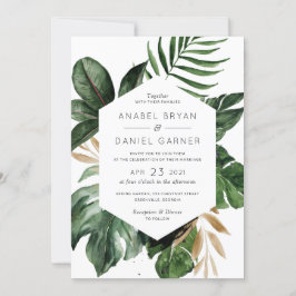 Tropische Philodendron Palm Leaves Modern Wedding Kaart