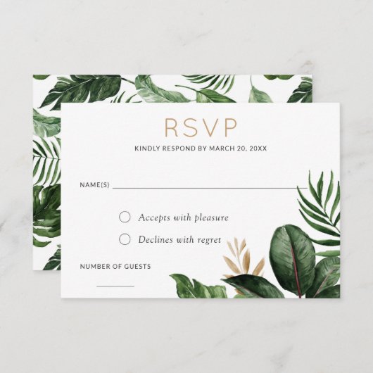 Tropische Philodendron Palm Verlof RSVP Reageren K Kaart (Voorkant / Achterkant)
