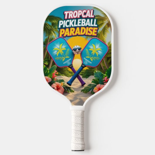 Tropische Pickleball Fun Paddle – Palmbomen & Hibi (Voorkant)