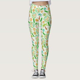 Tropische Pickleball Met Ballen in Groen en Oranje Leggings