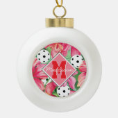🌺 Tropische pickleball met hibiscus, met naam Keramische Bal Ornament (Voorkant)