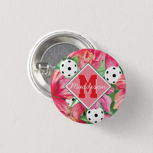 🌺 Tropische pickleball met hibiscus, met naam Ronde Button 3,2 Cm (Voorkant /achterkant)