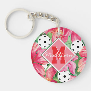 🌺 Tropische pickleball met hibiscus, met naam Sleutelhanger