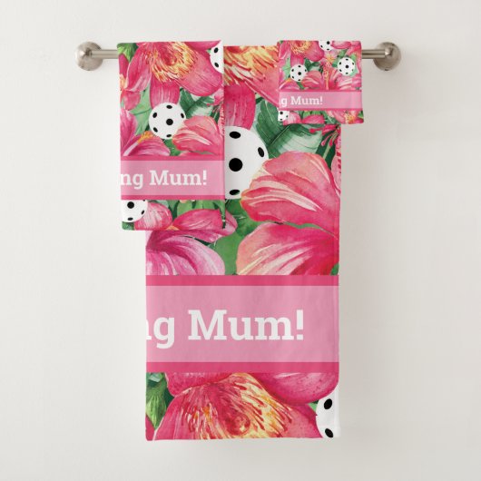 🌺 Tropische pickleball met hibiscus, met tekst Bad Handdoek (Insitu)