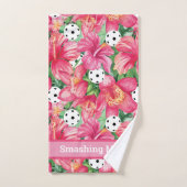 🌺 Tropische pickleball met hibiscus, met tekst Bad Handdoek (Handdoek)