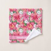🌺 Tropische pickleball met hibiscus, met tekst Bad Handdoek (Wasdoekje)