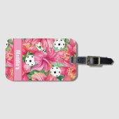 🌺 Tropische pickleball met hibiscus, met tekst Bagagelabel (Voorkant (horizontaal))