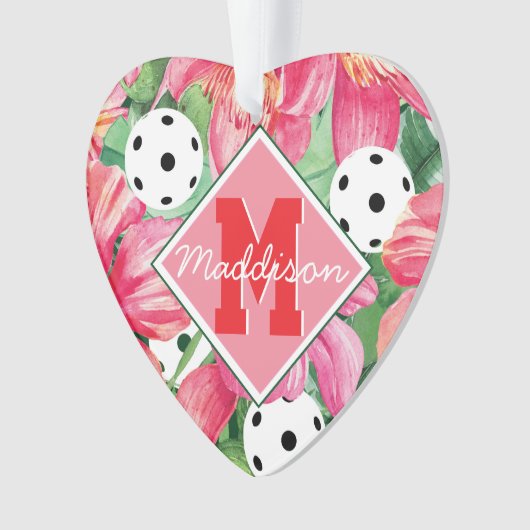 🌺 Tropische pickleball met hibiscus, met tekst Ornament (voorkant)