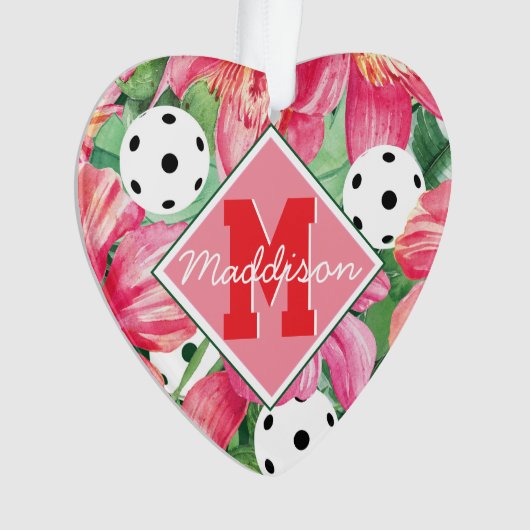 🌺 Tropische pickleball met hibiscus, met tekst Ornament (voorkant)