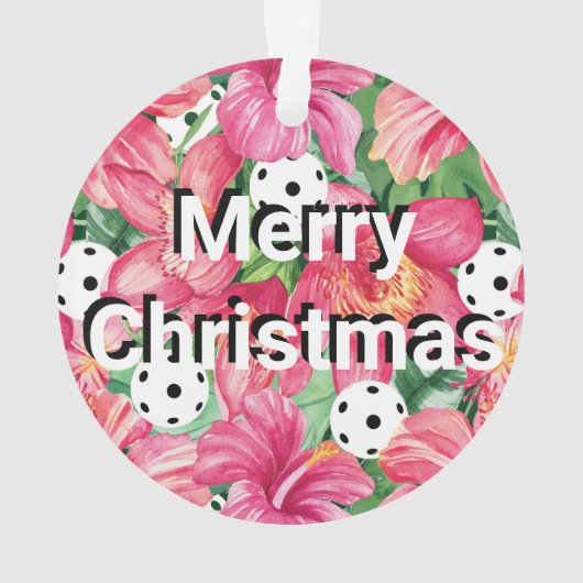 🌺 Tropische pickleball met hibiscus, met tekst Ornament (achterkant)