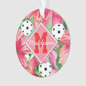🌺 Tropische pickleball met hibiscus, met tekst Ornament (voorkant)