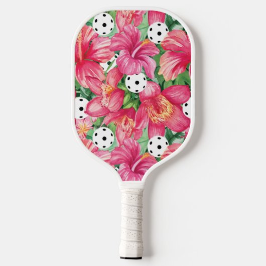 🌺 Tropische pickleball met hibiscus, met tekst Pickleball Paddle (Achterkant)