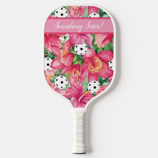 🌺 Tropische pickleball met hibiscus, met tekst Pickleball Paddle (Voorkant)