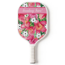 🌺 Tropische pickleball met hibiscus, met tekst