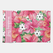 🌺 Tropische pickleball met hibiscus, met tekst Theedoek (Horizontaal)
