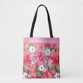 🌺 Tropische pickleball met hibiscus, met tekst Tote Bag