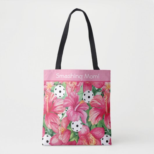 🌺 Tropische pickleball met hibiscus, met tekst Tote Bag (Voorkant)