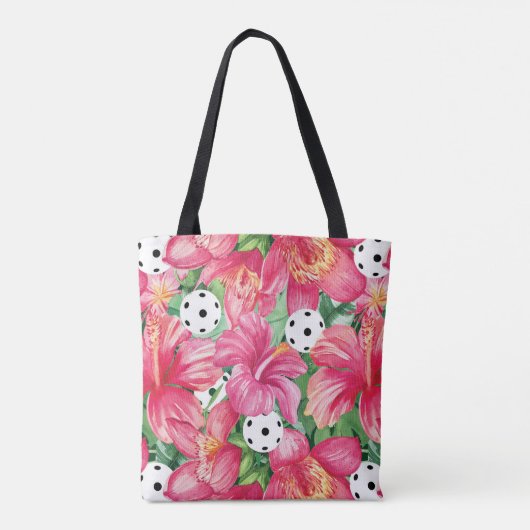 🌺 Tropische pickleball met hibiscus, met tekst Tote Bag (Achterkant)