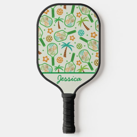 Tropische Pickleball met Palmboom Bomen Persoonli Paddle (Voorkant)