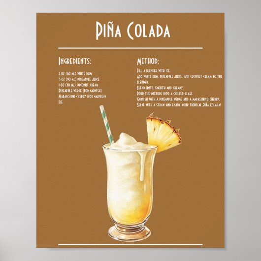 Tropische Piña Colada Receptenbar Poster (Voorkant)
