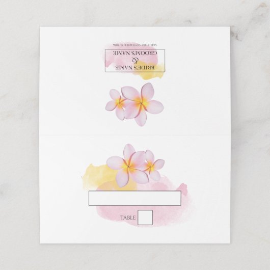 Tropische pinda Frangipani bruiloft Plaatskaartje (Buitenkant ongevouwen)