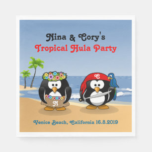 Tropische pinguïns Couple Hula Pirate Island Beac Servetten