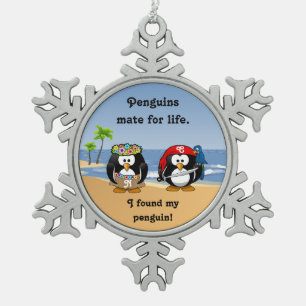 Tropische pinguïns Couple Hula Pirate Island Beac Tin Sneeuwvlok Ornament