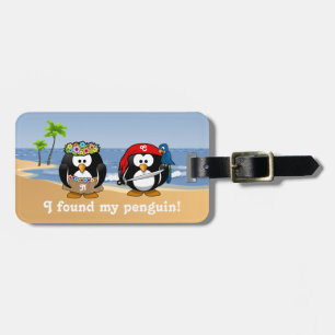 Tropische pinguïns Couple Hula Pirate Island Beach Bagagelabel