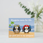 Tropische pinguïns Couple Hula Pirate Island Beach Briefkaart (Staand voorkant)