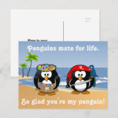 Tropische pinguïns Couple Hula Pirate Island Beach Briefkaart (Voorkant / Achterkant)