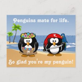 Tropische pinguïns Couple Hula Pirate Island Beach Briefkaart