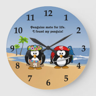 Tropische pinguïns Couple Hula Pirate Island Beach Grote Klok