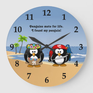 Tropische pinguïns Couple Hula Pirate Island Beach Grote Klok