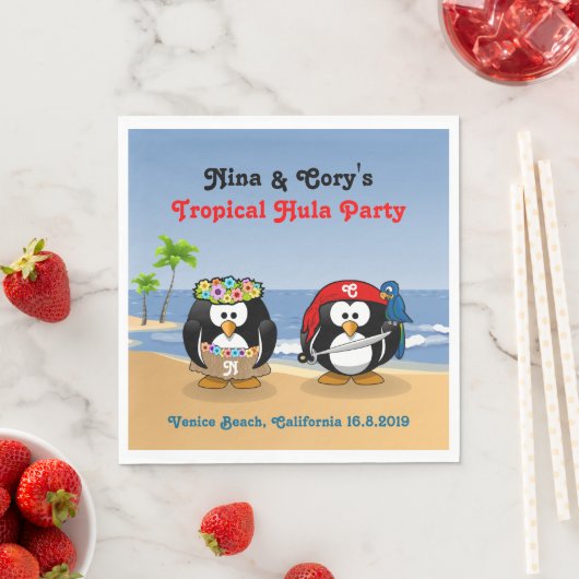 Tropische pinguïns Couple Hula Pirate Island Beach Servetten (Insitu)