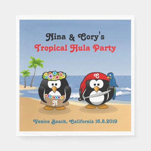 Tropische pinguïns Couple Hula Pirate Island Beach Servetten (Voorkant)