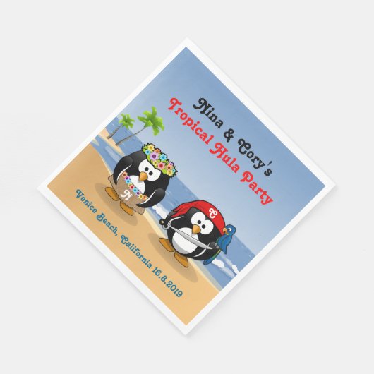 Tropische pinguïns Couple Hula Pirate Island Beach Servetten (Hoek)
