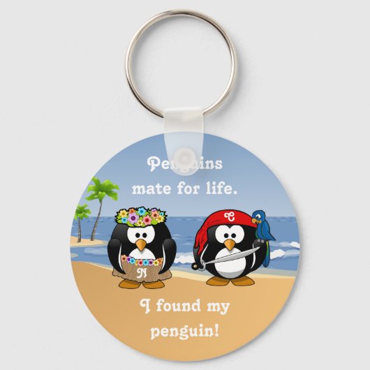 Tropische pinguïns Couple Hula Pirate Island Beach Sleutelhanger (Voorkant)