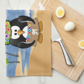 Tropische pinguïns Couple Hula Pirate Island Beach Theedoek (Quarter Fold)