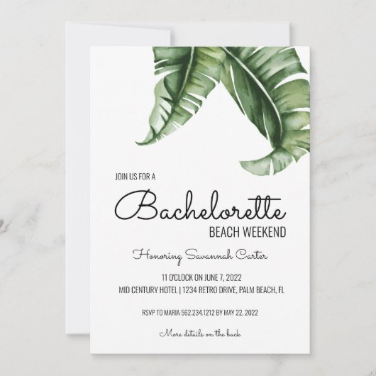 Tropische PInk Bachelorette Invitation + Itinerary Kaart (Voorkant)