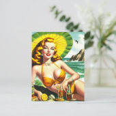  tropische pinup briefkaart (Staand voorkant)