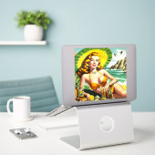 tropische pinup sticker (Laptop op bureau)