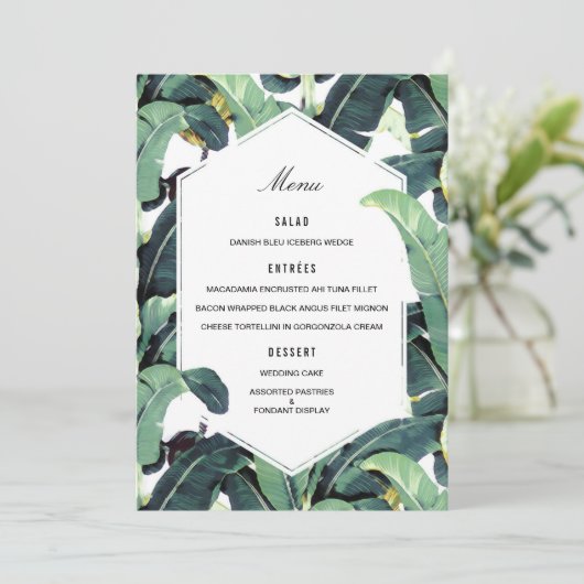 Tropische Plantage Bestemming Bruiloft Menu (Staand voorkant)