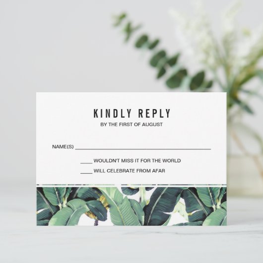 Tropische Plantage Bruiloft RSVP Respons Kaarten (Staand voorkant)