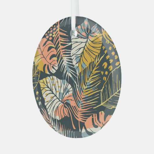 Tropische planten: abstract kunstpatroon. glas ornament (Voorkant links)