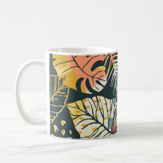 Tropische planten: abstract kunstpatroon. koffiemok