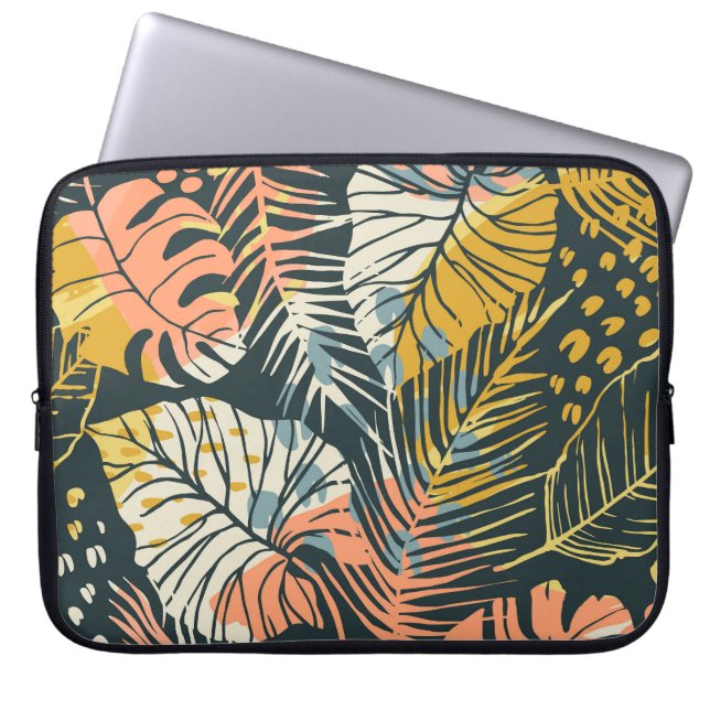 Tropische planten: abstract kunstpatroon. laptop sleeve (Voorkant)