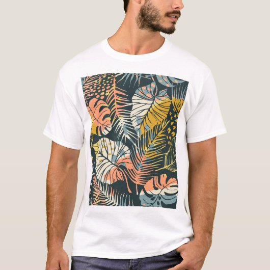 Tropische planten: abstract kunstpatroon. t-shirt (Voorkant)